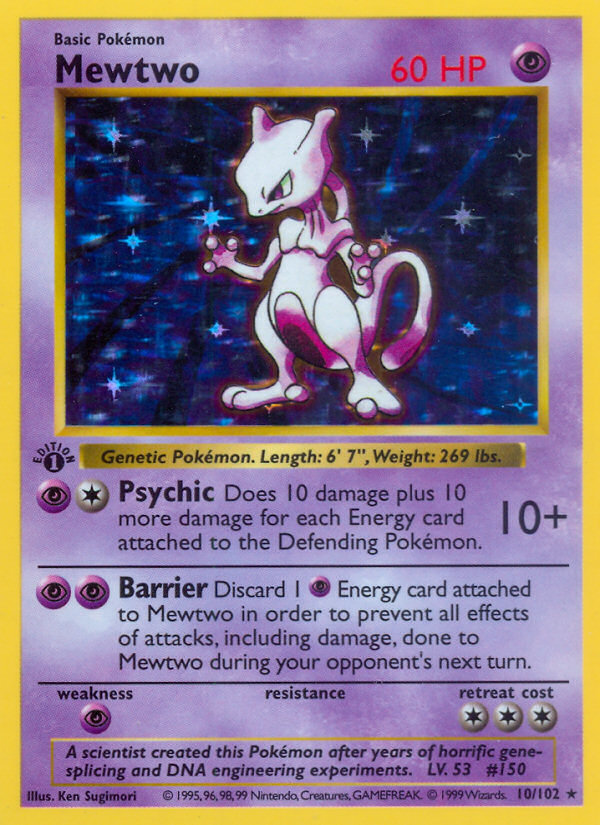 Mewtwo 010 Base Set Holo Rare Lightly Played