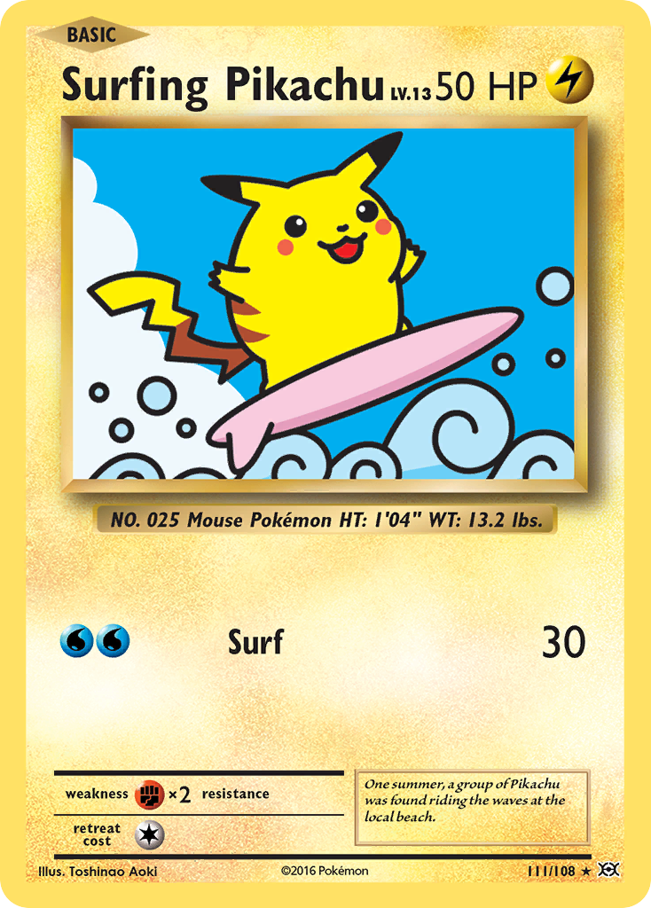 Surfing Pikachu 111 XY - Evolutions Secret Rare Lightly Played