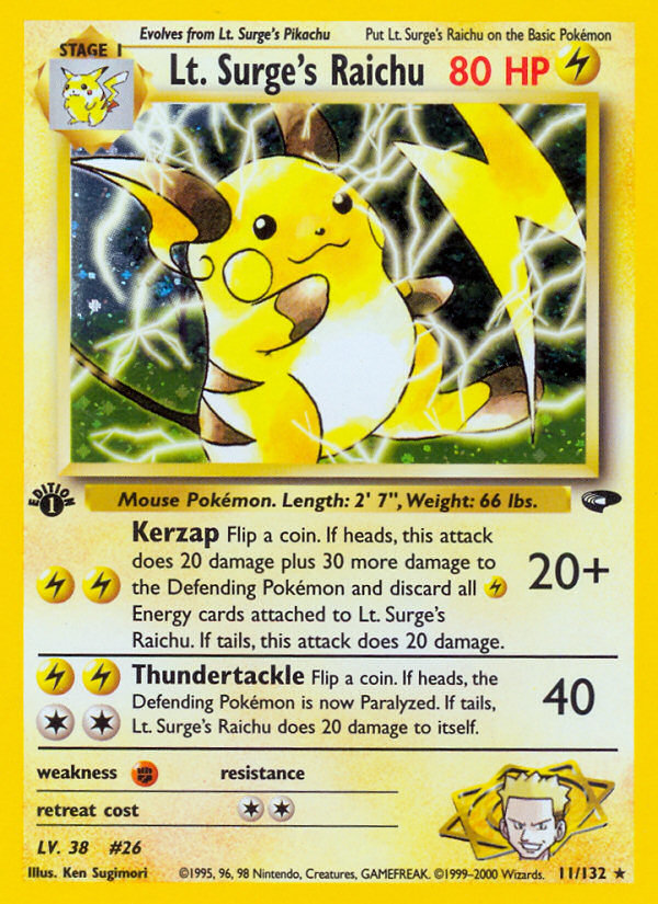 Lt. Surge's Raichu 011 Gym Challenge Holo Rare