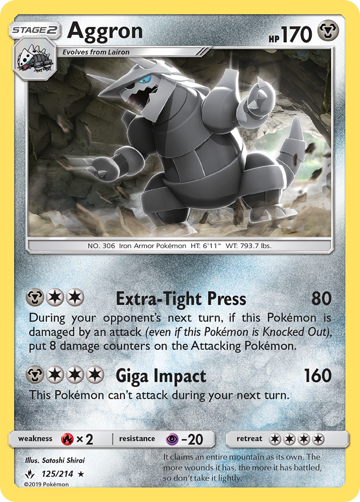 Aggron 125 SM - Unbroken Bonds Rare Lightly Played