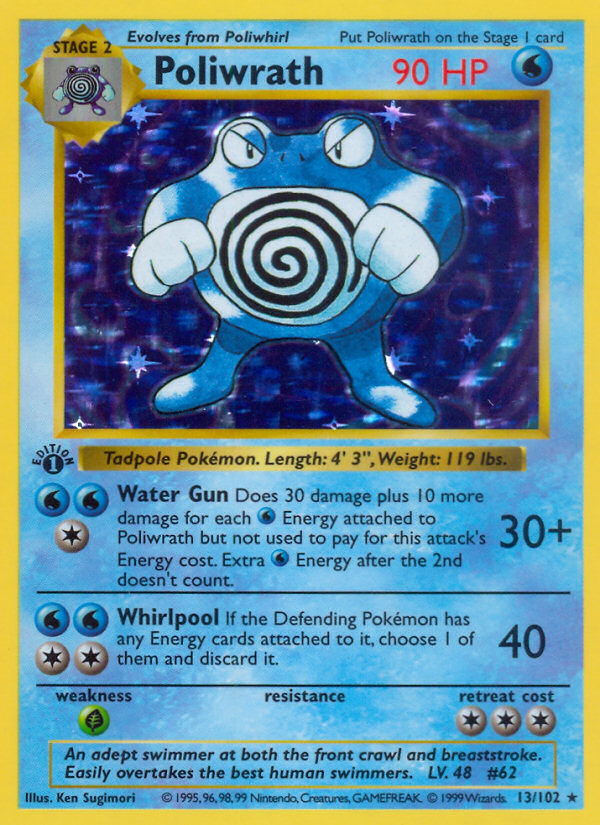 Poliwrath 013 Base Set (Shadowless) Holo Rare Lightly Played