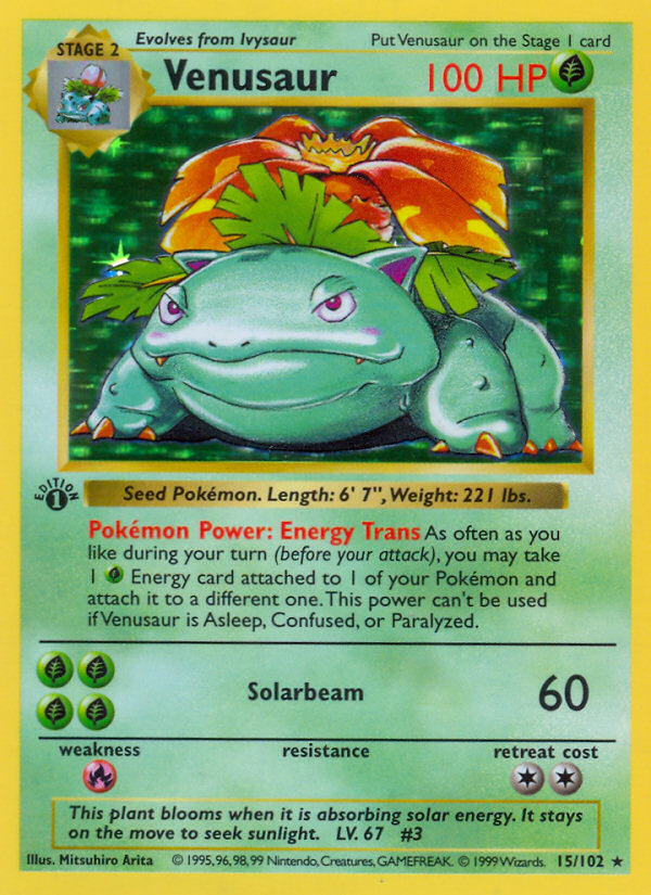 Venusaur 015 Base Set (Shadowless) Holo Rare Lightly Played