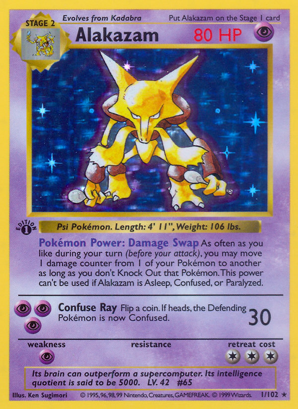 Alakazam 001 Base Set (Shadowless) Holo Rare Lightly Played