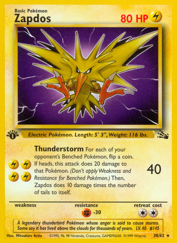 Zapdos 30 Fossil Rare Lightly Played