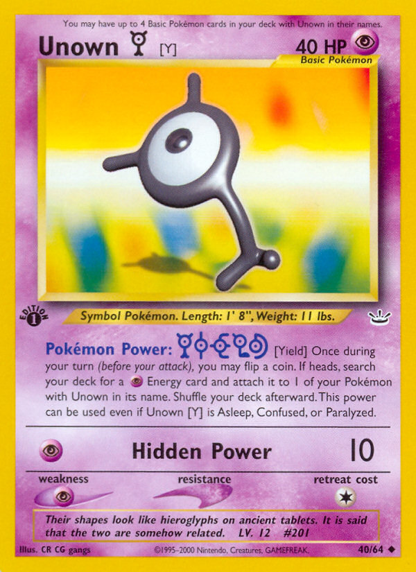 Unown 40 Neo Revelation Uncommon Near Mint