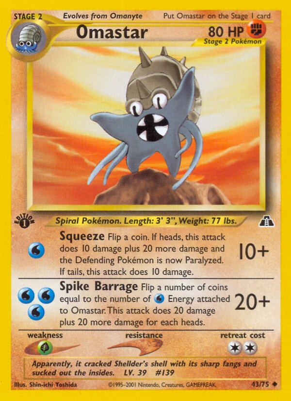 Omastar 43 Neo Discovery Uncommon Lightly Played