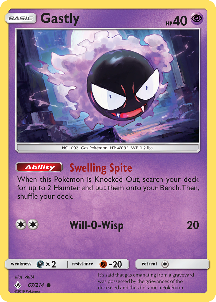 Gastly 67 SM - Unbroken Bonds Common Lightly Played
