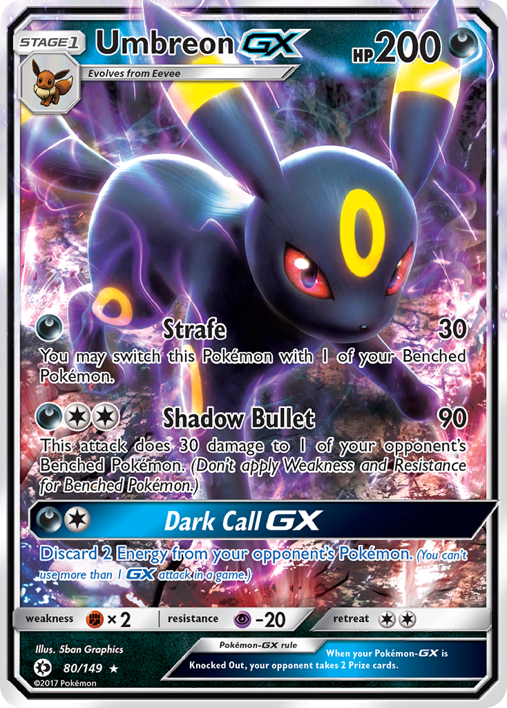 Umbreon GX 80 SM Base Set Ultra Rare Lightly Played