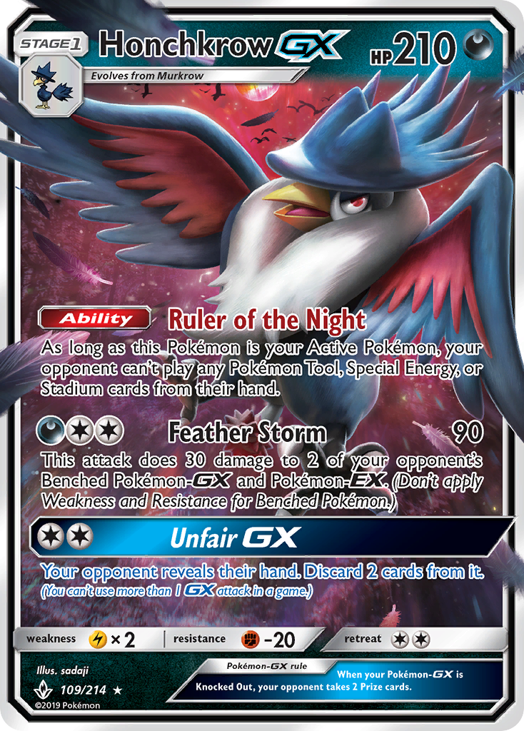 Honchkrow GX 109 SM - Unbroken Bonds Ultra Rare Lightly Played