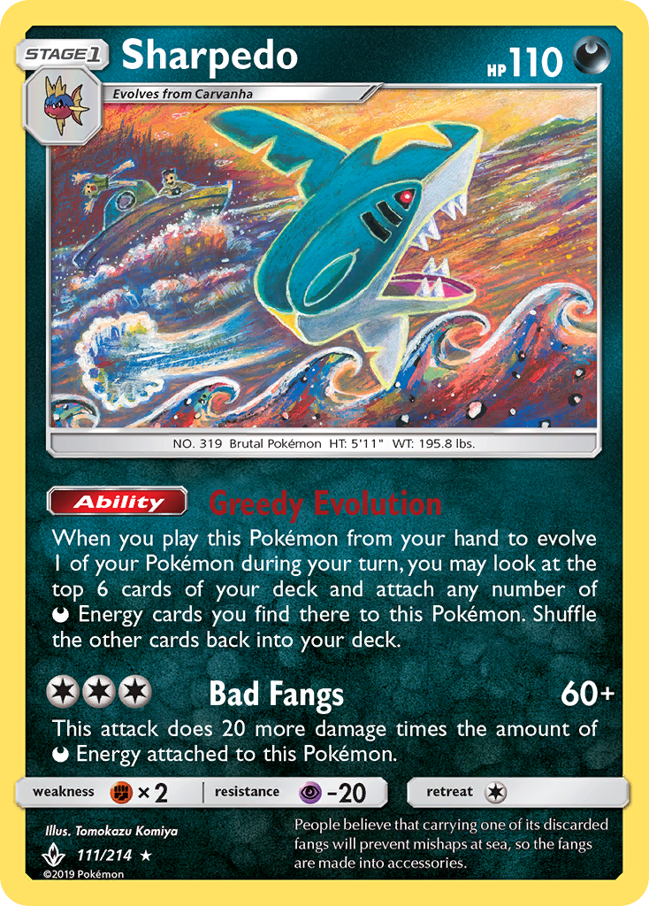 Sharpedo 111 SM - Unbroken Bonds Rare Lightly Played