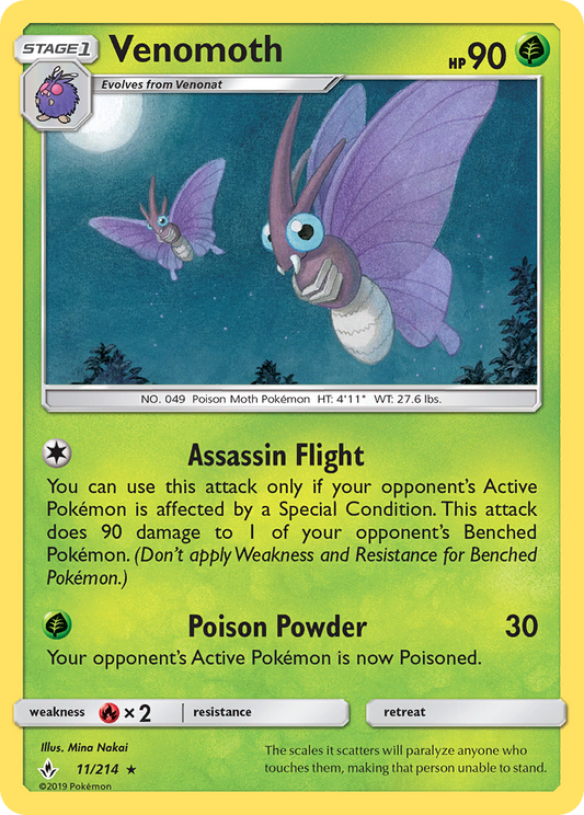 Venomoth 11 SM - Unbroken Bonds Rare Lightly Played
