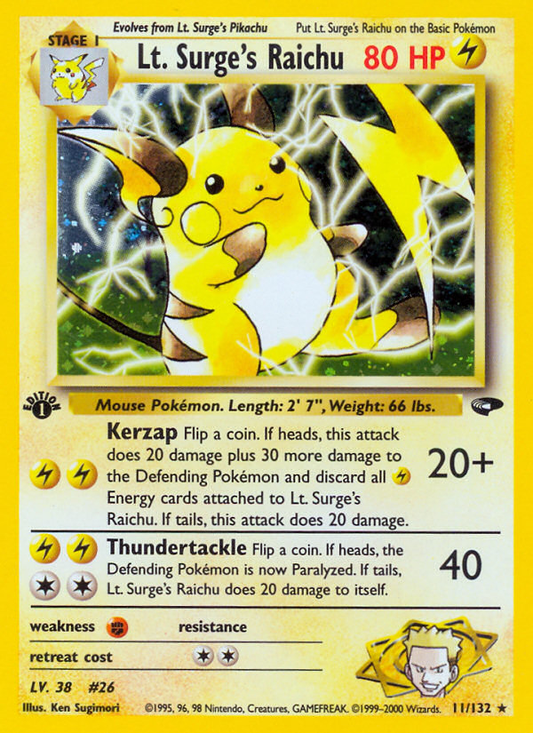 Lt. Surge's Raichu 011 Gym Challenge Holo Rare