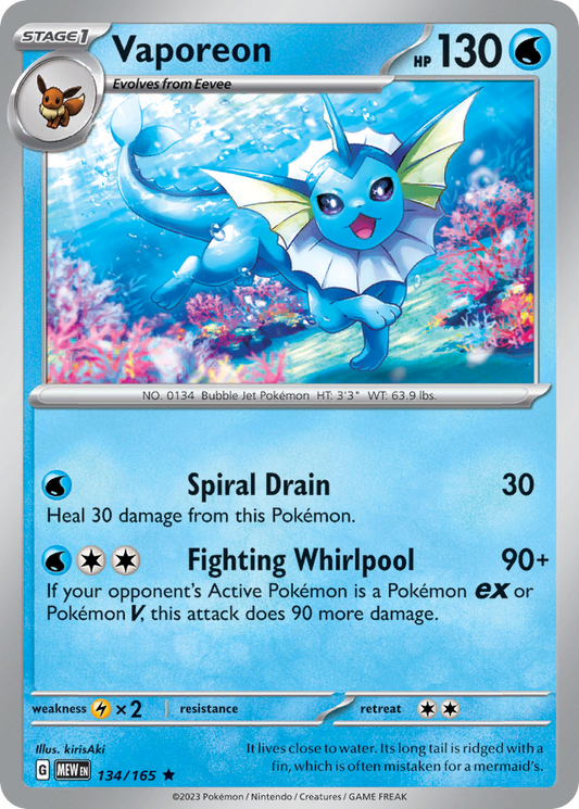 Vaporeon 134 SV: Scarlet & Violet 151 Rare Lightly Played