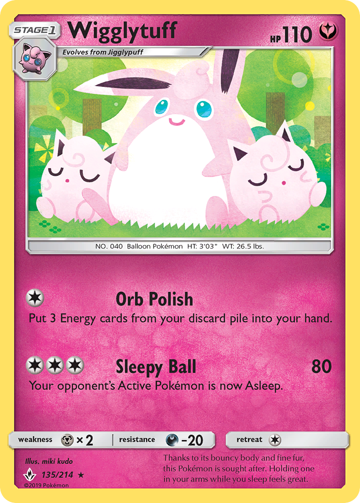 Wigglytuff 135 SM - Unbroken Bonds Rare Lightly Played