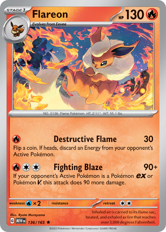Flareon 136 SV: Scarlet & Violet 151 Rare Lightly Played