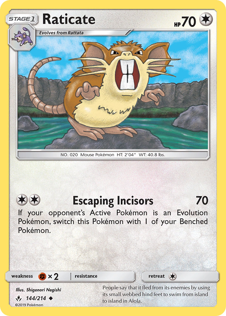 Raticate 144 SM - Unbroken Bonds Uncommon Lightly Played