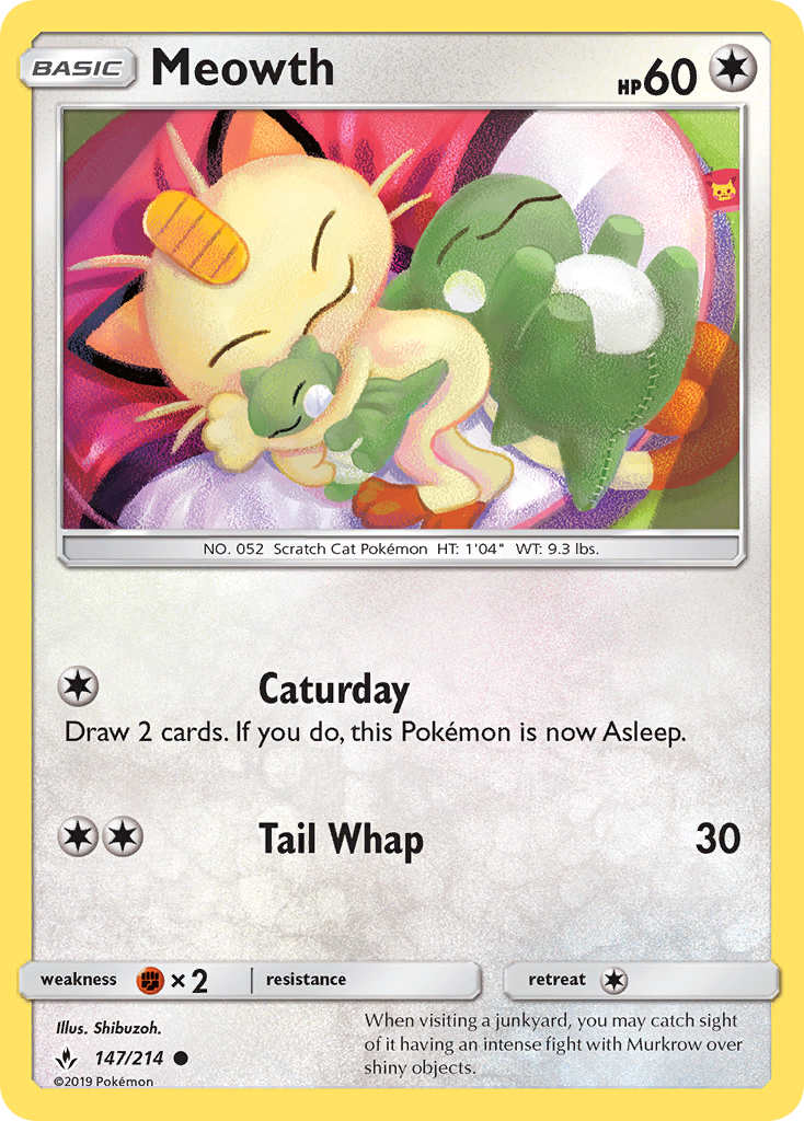 Meowth 147 SM - Unbroken Bonds Common Lightly Played