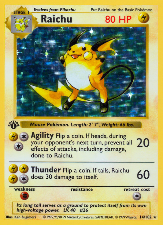 Raichu 014 Base Set (Shadowless) Holo Rare