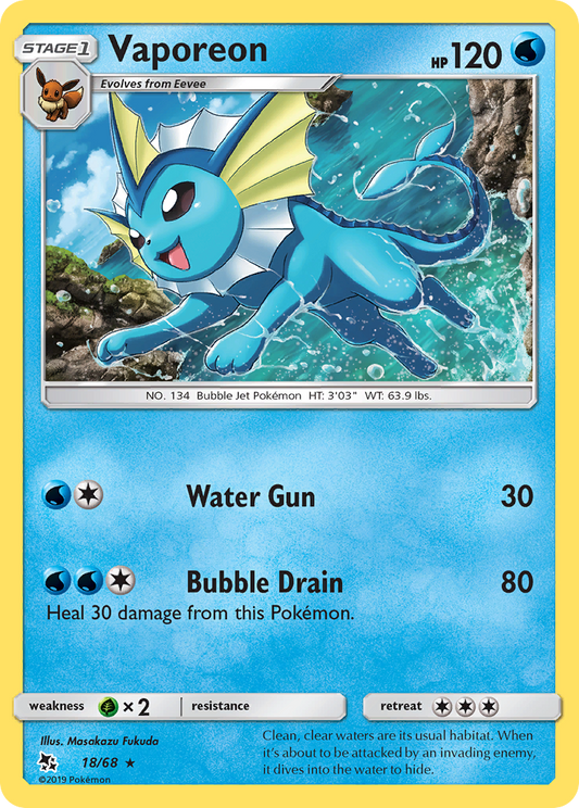 Vaporeon 18 Hidden Fates Holo Rare