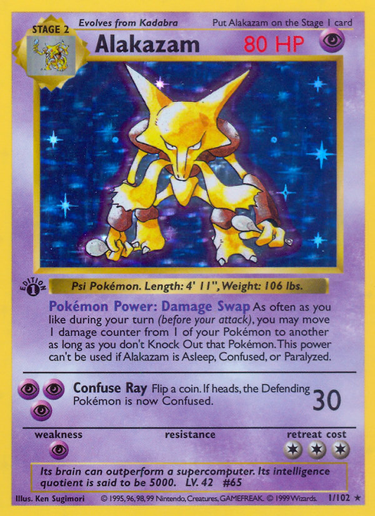 Alakazam 001 Base Set (Shadowless) Holo Rare Lightly Played