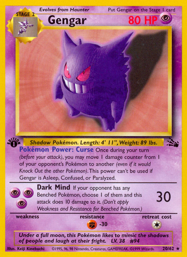 Gengar 20 Fossil Rare Lightly Played
