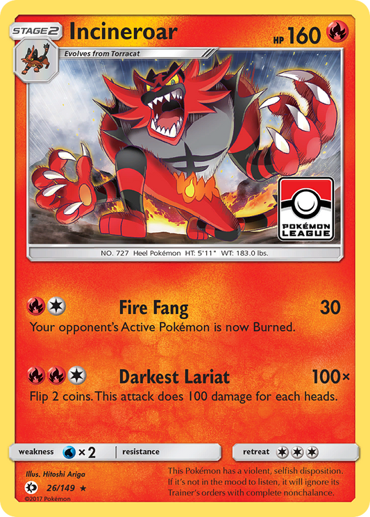 Incineroar 26 SM Base Set Rare Lightly Played