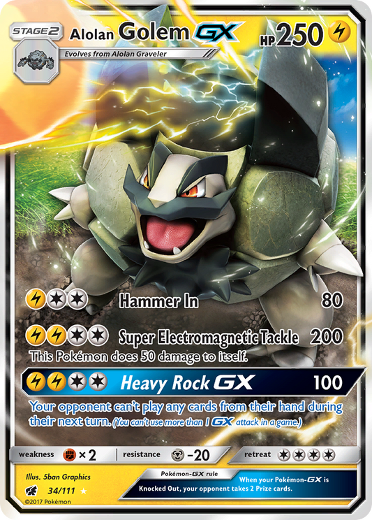 Alolan Golem GX 34 SM - Crimson Invasion Ultra Rare Lightly Played