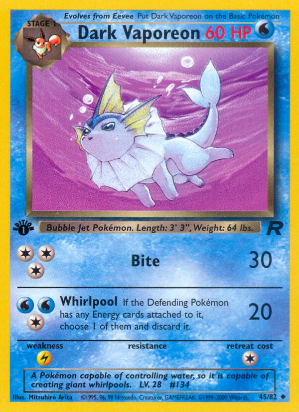 Dark Vaporeon 45 Team Rocket Uncommon Near Mint