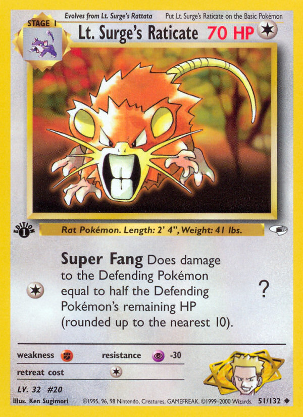 Lt. Surge's Raticate 051 Gym Heroes Uncommon