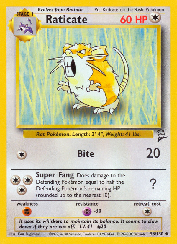 Raticate 058 Base Set 2 Uncommon Near Mint