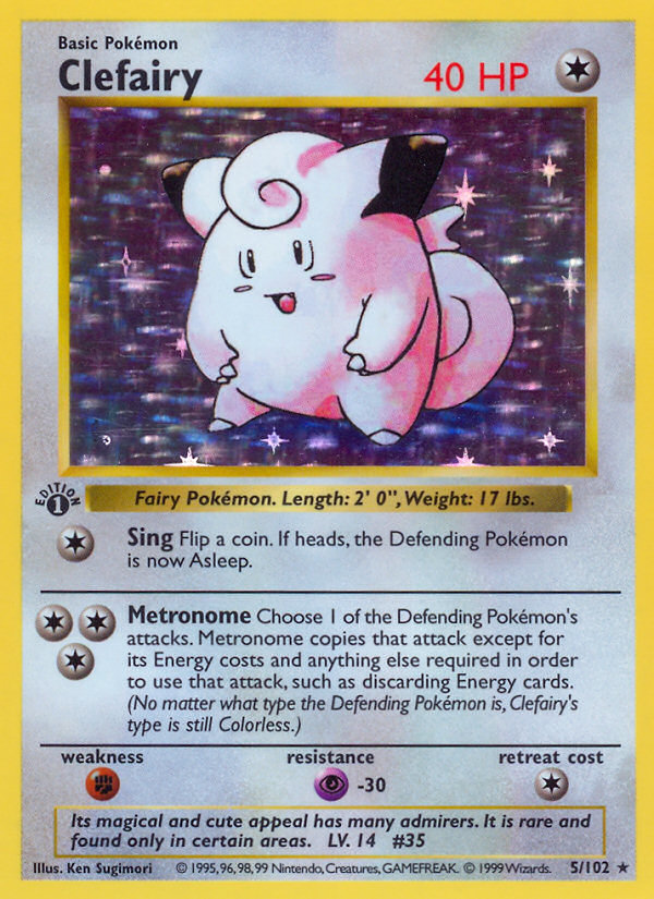Clefairy 005 Base Set (Shadowless) Holo Rare Lightly Played