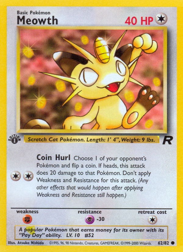 Meowth 62 Team Rocket Common Lightly Played