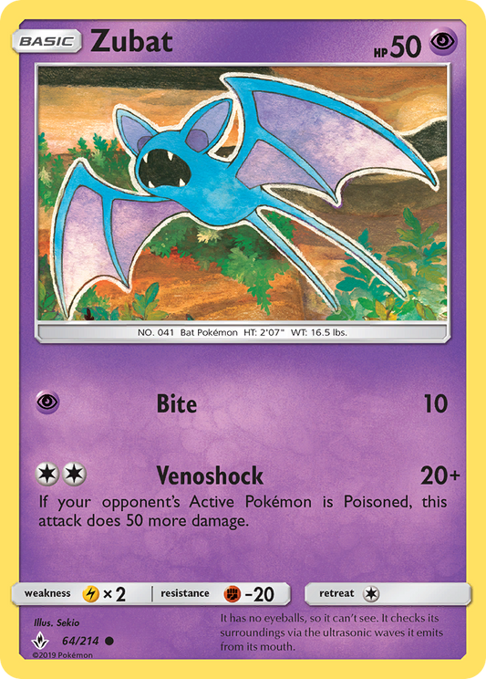 Zubat 64 SM - Unbroken Bonds Common Lightly Played