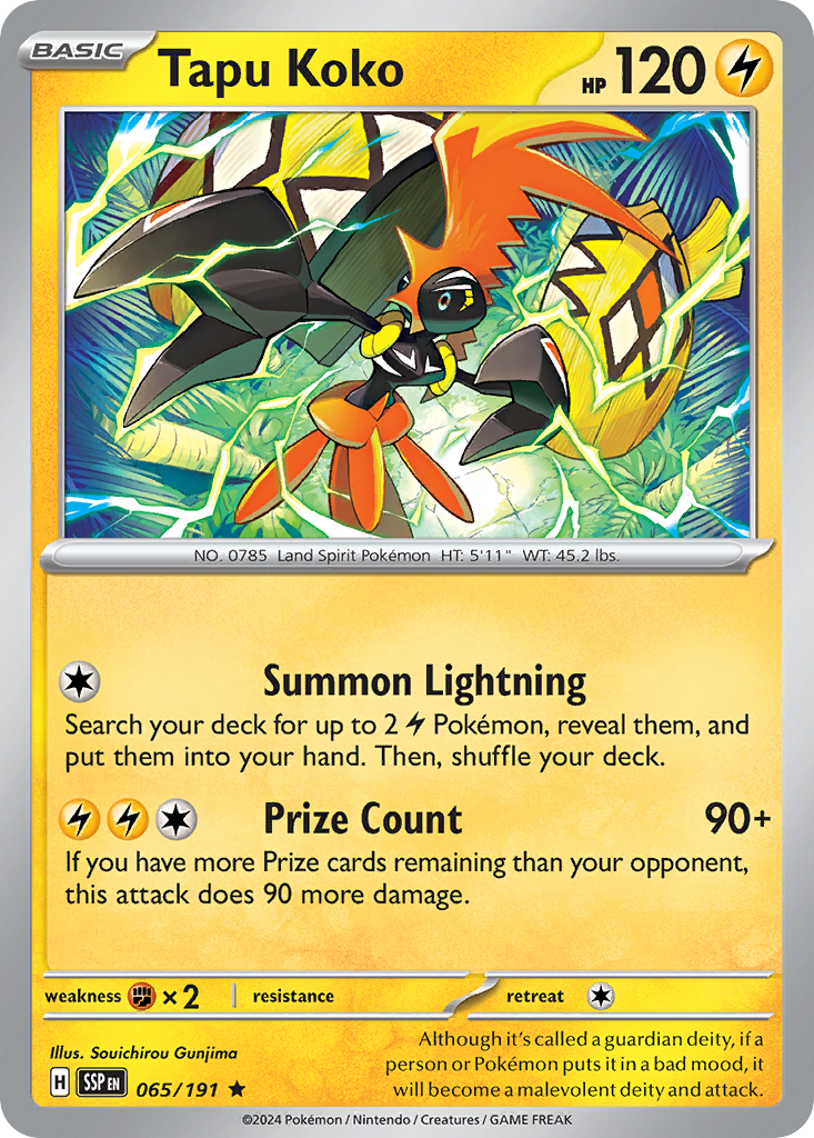 Tapu Koko 065 SV08: Surging Sparks Rare Lightly Played