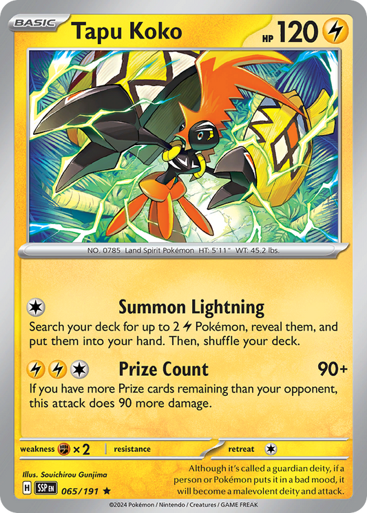 Tapu Koko 065 SV08: Surging Sparks Rare Lightly Played