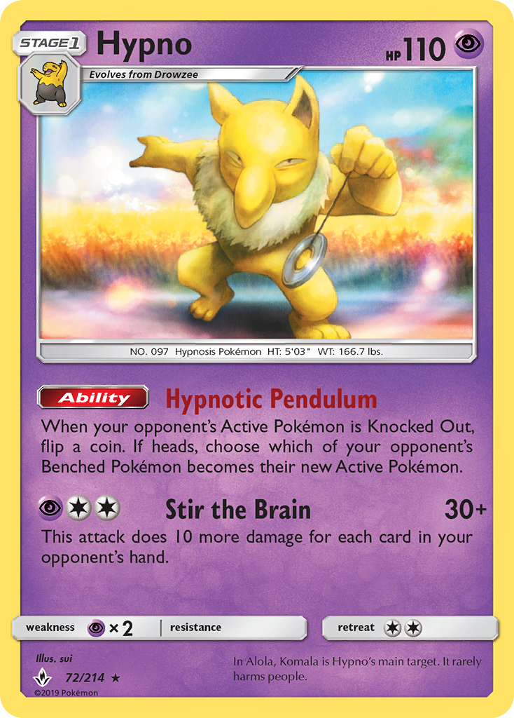 Hypno 72 SM - Unbroken Bonds Rare Lightly Played