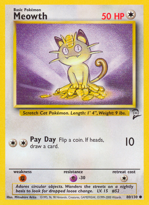 Meowth 080 Base Set 2 Common Lightly Played