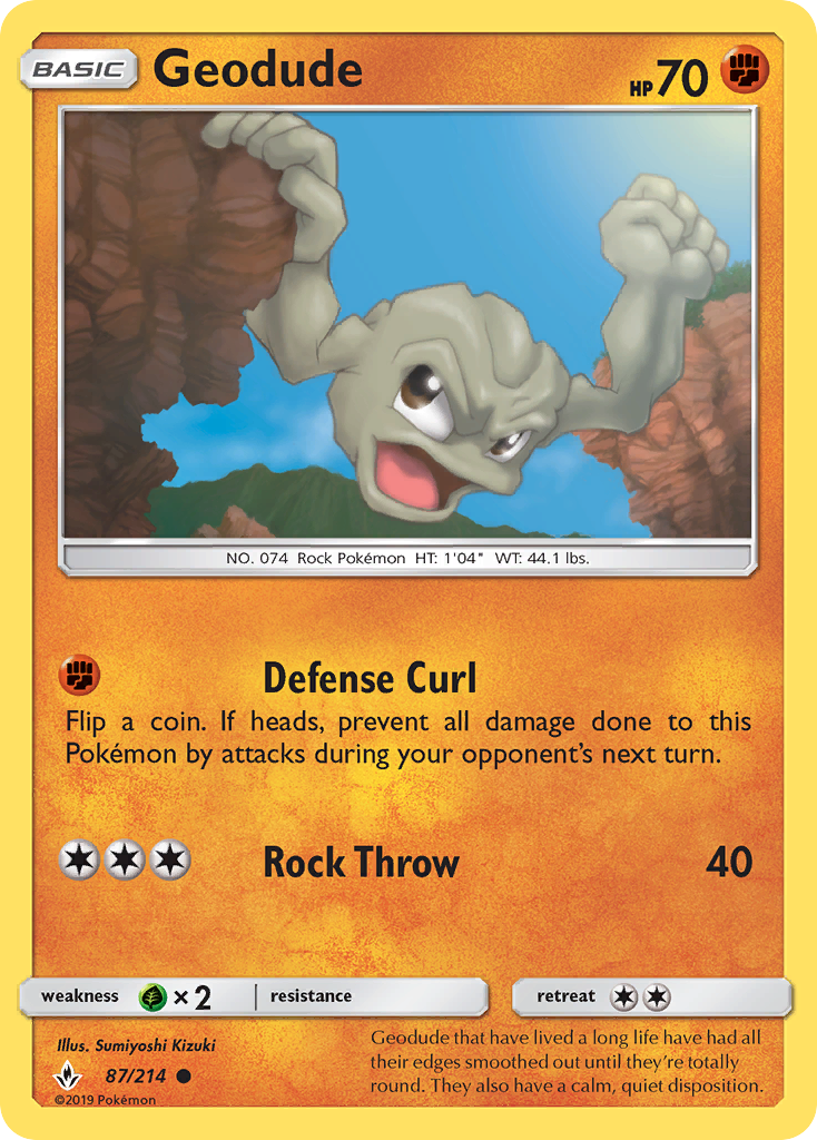Geodude 87 SM - Unbroken Bonds Common Lightly Played
