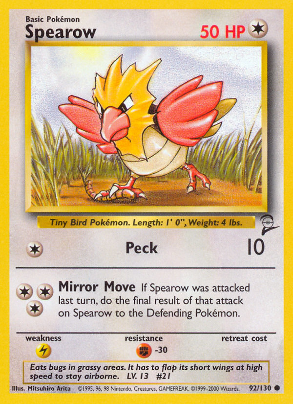 Spearow 092 Base Set 2 Common Near Mint