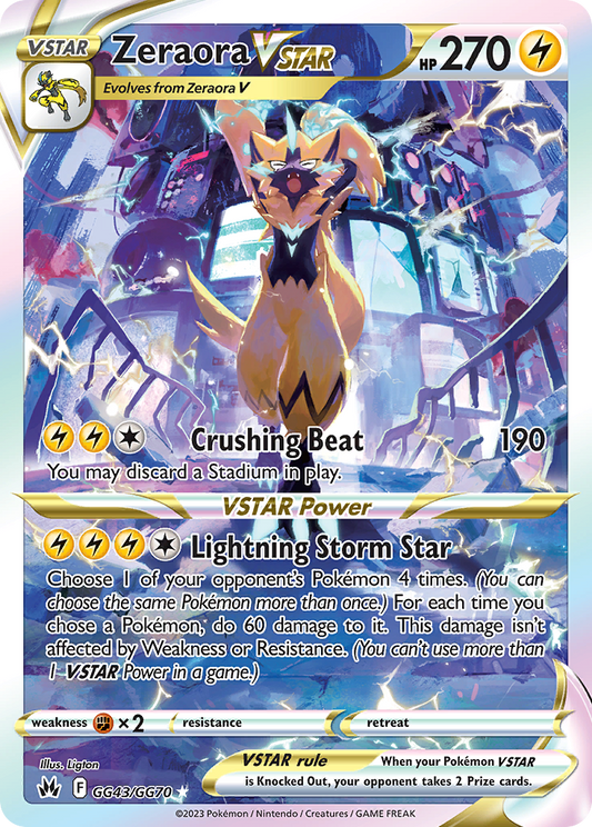 Zeraora VSTAR GG43 Crown Zenith: Galarian Gallery Ultra Rare Lightly Played